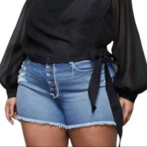 NWT Good American bombshell jean shorts exposed button distressed sz 24